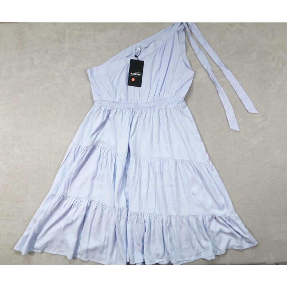 Fashion Womens Light Blue One Shoulder Tie Sundress Size M - Picture 11 of 11